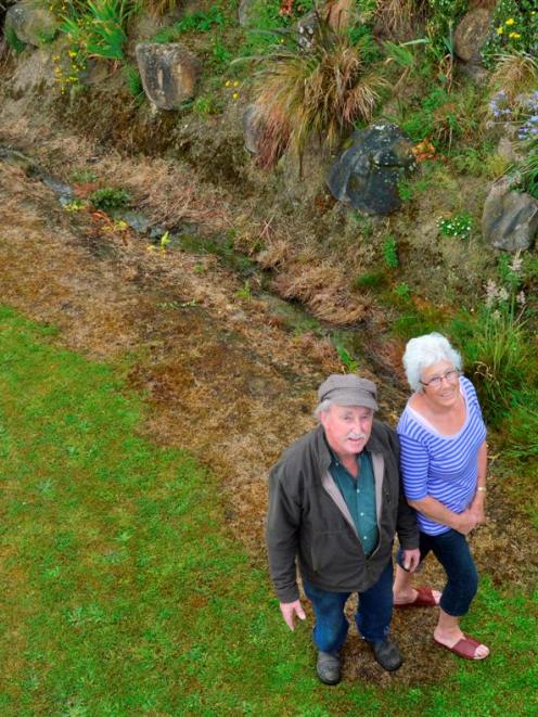 Maurice and Pauline Prendergast examine the handiwork of a Dunedin City Council contractor who...