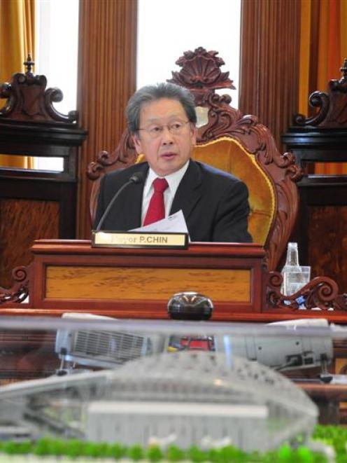 Mayor Peter Chin at yesterday's Dunedin City Council meeting. Photo by Craig Baxter.