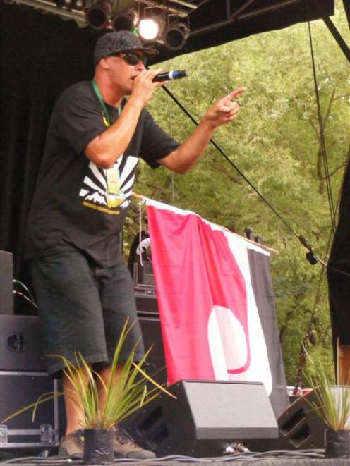 MC KPz, of the Sunshine Sound System, gets the crowd pumping at last weekend's Shotover Sunshine...