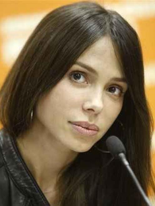 Mel Gibson's ex-girlfriend, Russian-born singer, songwriter Oksana Grigorieva, talks during a...