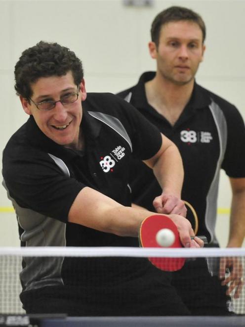 Men's singles finalists Ben Duffy (left), of Otago, and Craig Dye, of North Harbour, play...