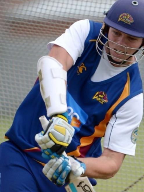 Michael Bracewell practises in the nets at Tonga Park in preparation for today's game against...