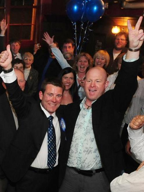 Michael Woodhouse celebrates National's victory. Photo by Craig Baxter.