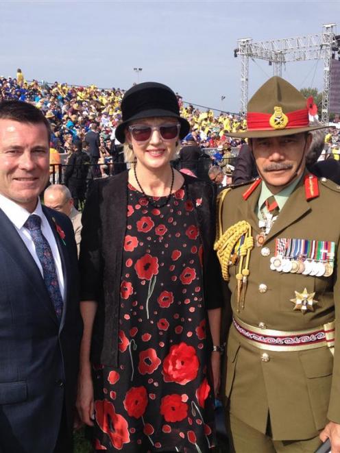 Michael Woodhouse, Janine, Lady Mateparae and Governor-General Sir Jerry Mateparae at Gallipoli...