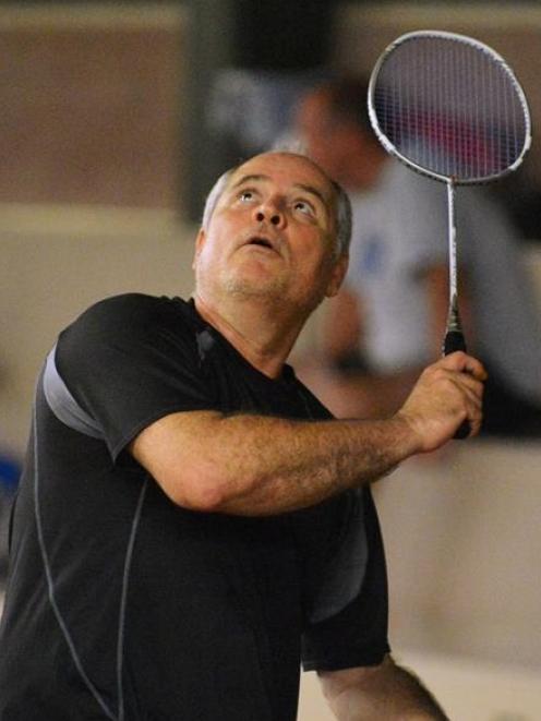 Michel Russo in action at the badminton at the New Zealand Masters Games. PHOTO: GERARD O’BRIEN