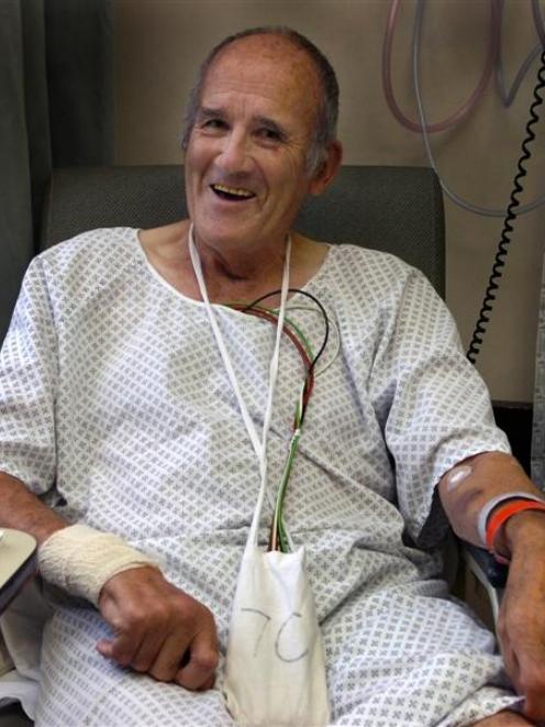 Mike Chandler recovers in Dunedin Hospital yesterday. Photo by Jane Dawber.
