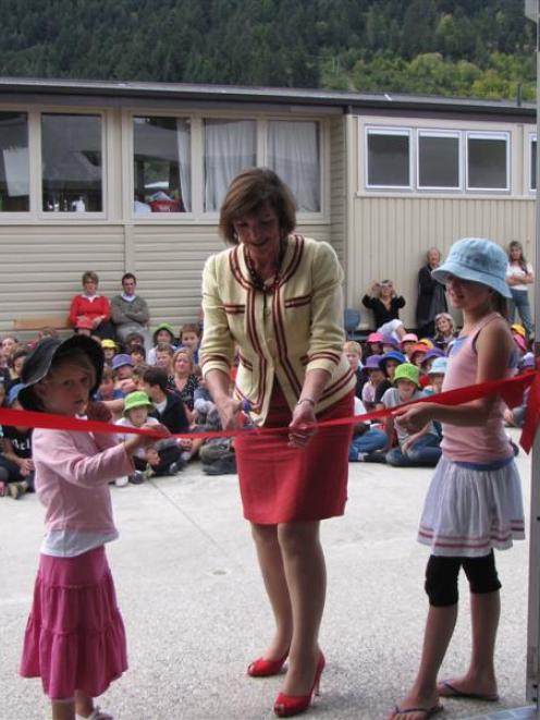 Minister of Education Anne Tolley opens the new classroom block at Queenstown Primary School with...