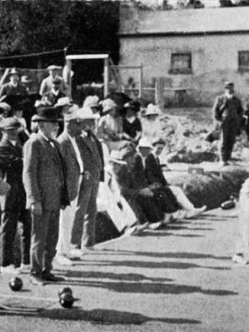 Miss Lillie, sister of the vice-president, throwing the first bowl at the opening of the Naseby...