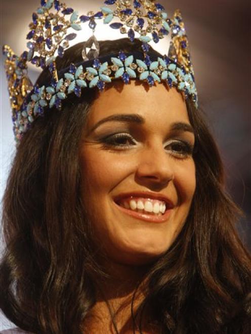 Miss World, Gibraltar's Kaiane Aldorino, smiles after she was crowned during the Miss World...