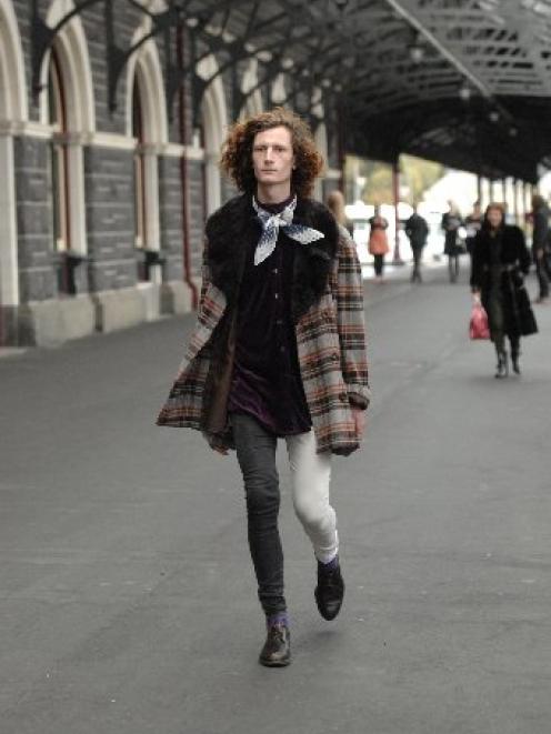 Model Dylan Peat takes part in an iD Dunedin Fashion Week walk through at the Dunedin Railway...