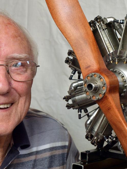 Model engineer Chas Crossan with the 1/4 scale Bentley BR2 rotary aircraft engine he built. Photo...
