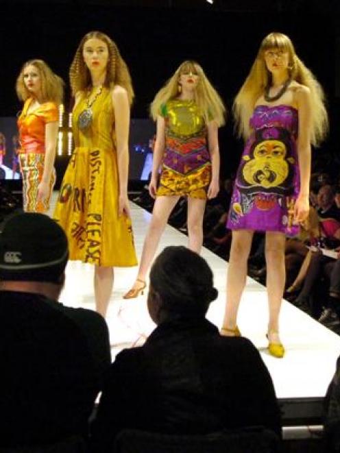Models Sophie Peat, Aimee Kenworthy, Kate Fitzgerald, Maddie Kelly wearing Nandita Gupta, of...