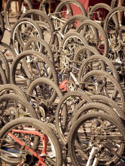 More than 600 bikes tipped on their backs after the Tour de Wakatipu race on Saturday. Photo by...