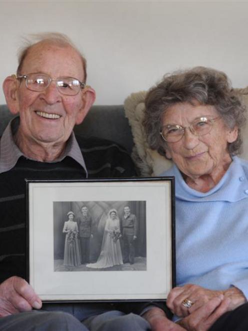 Mosgiel couple Ray and Margaret Kingan yesterday celebrated 65 years of marriage. Photo by Peter...