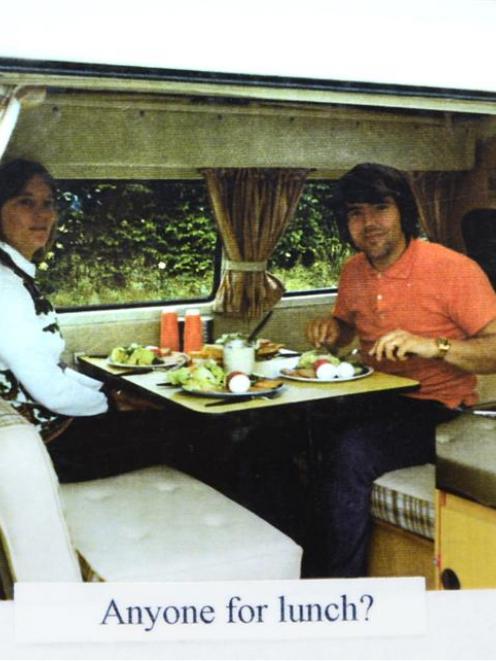 Mr van Raalte and wife Hazel settle down for lunch in their Kombi van while touring Europe in the...