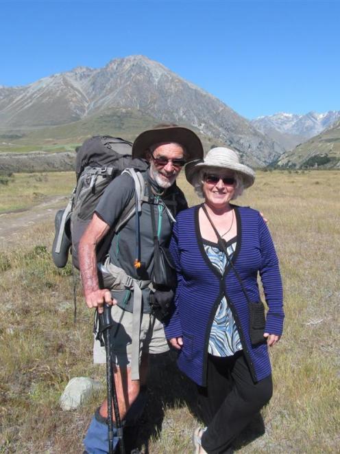 Murray Faulkner farewells wife Linley near Mesopotamia Station, in the Rangitata Valley, before...