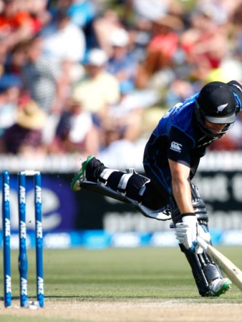 New Zealand's Nathan McCullum is run out against Sri Lanka. Photo by Getty