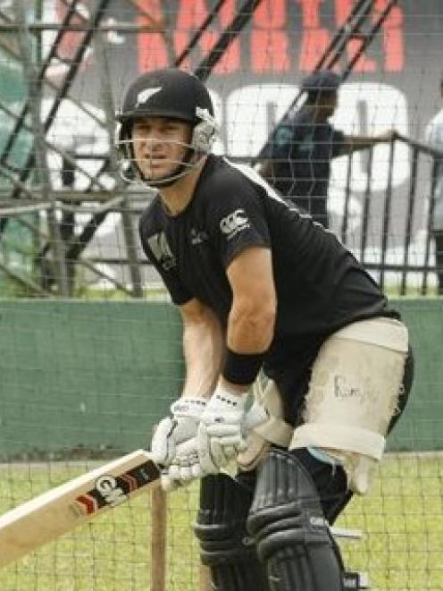 Nathan McCullum prepares to bat at a New Zealand practice session in Colombo, Sri Lanka, on...