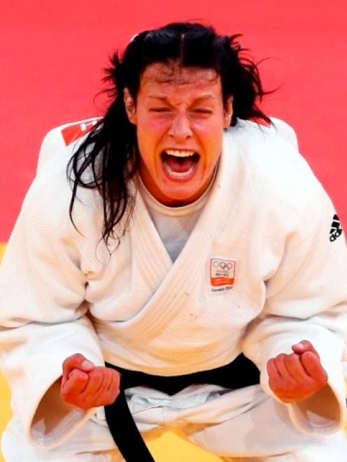 Netherlands' Edith Bosch, seen celebrating victory in her Olympics bronze medal match, says she...