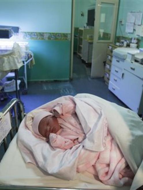 New born Esperanza Ticona, the first baby of trapped miner Ariel Ticona and his wife, Elizabeth...