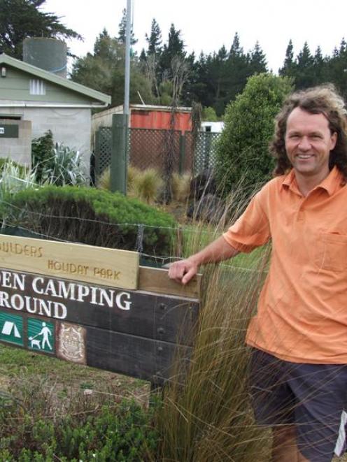 New co-owner Alex Beley at the entrance to the renamed Moeraki Boulders Holiday Park, Hampden....