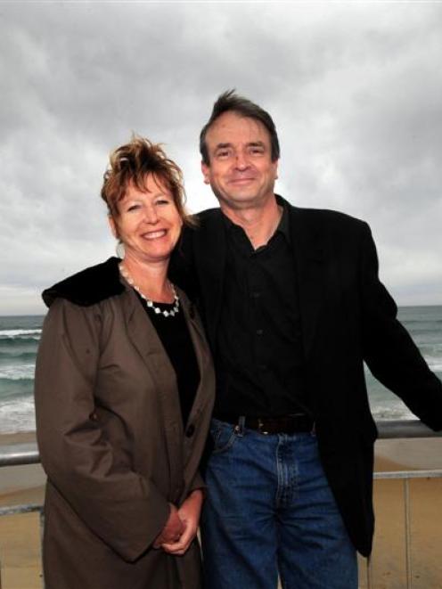 New Dunedin South MP Clare Curran and partner Doug Lilly at the St Clair Esplanade yesterday....