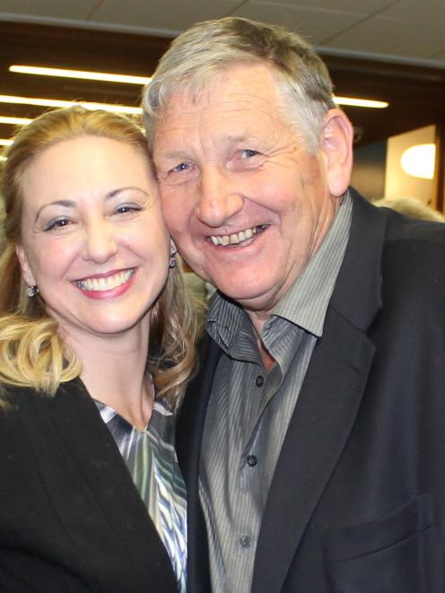 New National MP for Invercargill Sarah Dowie is congratulated by retiring MP Eric Roy.