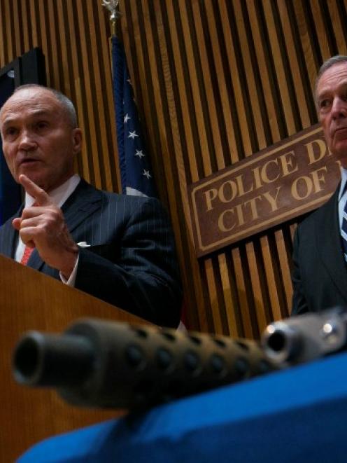 New York City mayor Michael Bloomberg (R) and city police commissioner Raymond Kelly are seen...