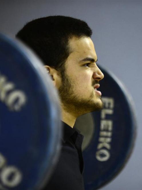 New Zealand 94kg national champion weightlifter Douglas Sekone-Fraser gets in some training at a...