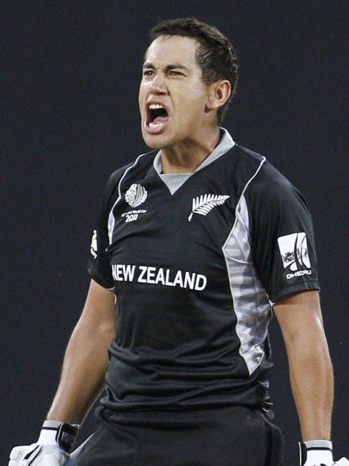 New Zealand batsman Ross Taylor celebrates after scoring a century against Pakistan in their...