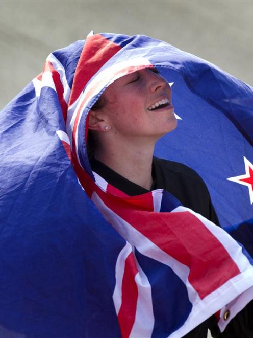 New Zealand BMX rider Sarah Walker after winning the silver in the women's BMX.  New Zealand...