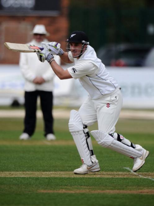New Zealand opened Hamish Rutherford plays through the off side during the tour match against...