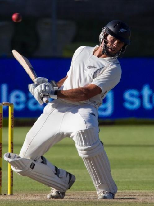New Zealand's Dean Brownlie avoids a bouncer on day three of the second cricket test against...