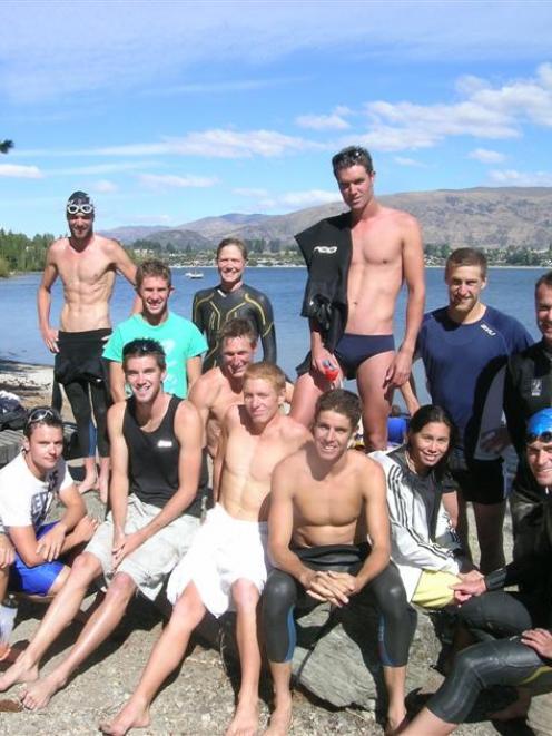 New Zealand's elite triathletes in Wanaka for a two-week training camp are (back, from left) Kris...
