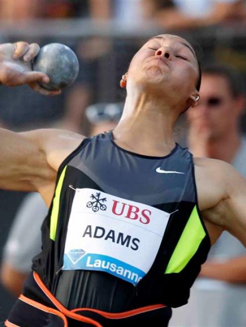 New Zealand's Valerie Adams competes in the women's shot put during the Athletissima Diamond...