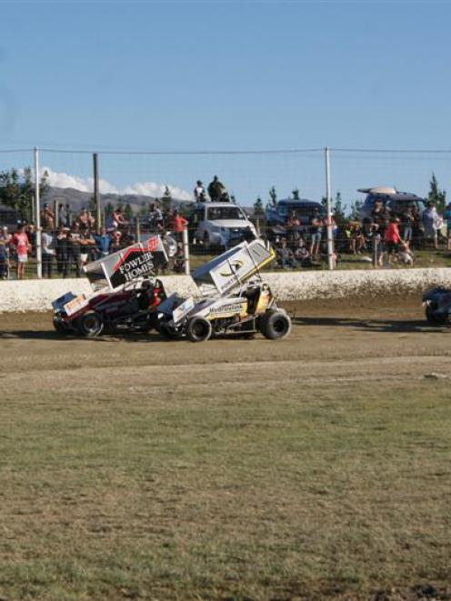 New Zealand Sprintcar Championship winner Rodney Wood (left), of Tauranga, Jonathon Allard, of...