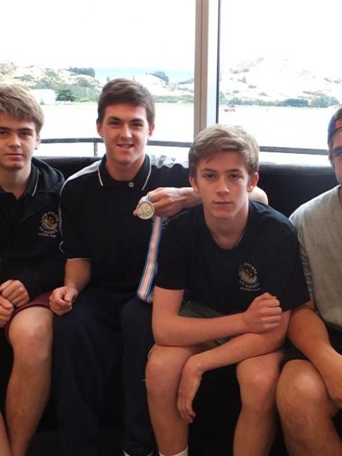 New Zealand under-18 ice hockey representatives and Southern Stampede members (from left) ...
