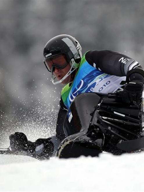 New Zealander Peter Williams competes in the men's sit-down slalom at the Winter Paralympics at...