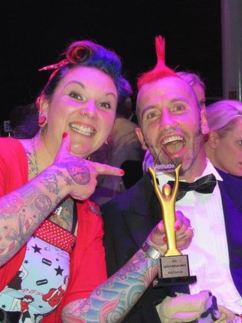 Nick Chisholm celebrates with wife Nicola after winning the Spirit of Attitude Award at the 2015...
