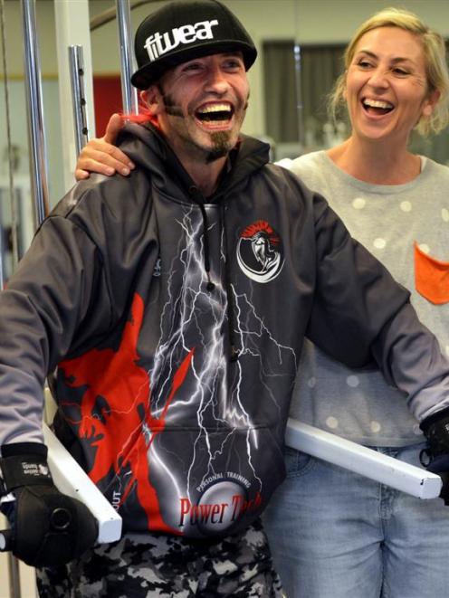 Nick Chisholm with actress Renee Lyons in Dunedin yesterday.  Photo by Peter McIntosh.