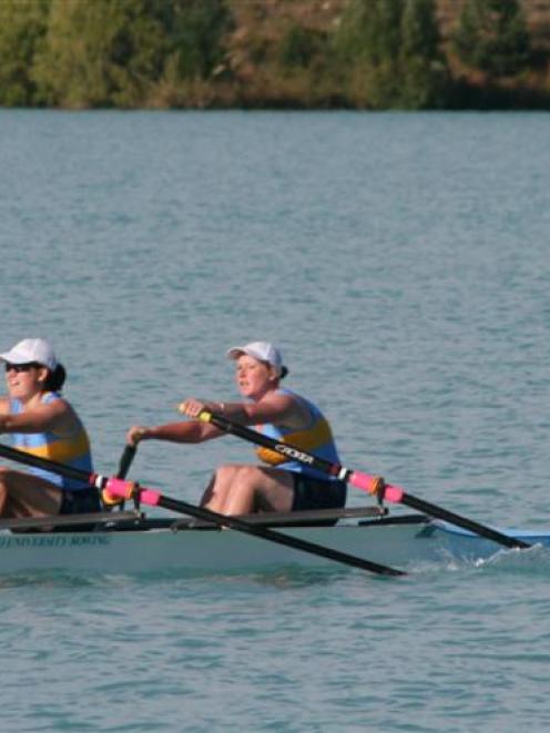 Nicola Shanks (left) and Sophie Smith near the finish line first in the novice double at the...