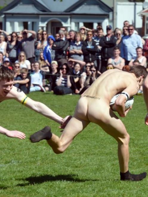 The traditional Nude Blacks game is played at the North Ground in Dunedin. Photo Stephen Jaquiery