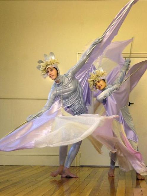 Noelie Gascuel, from France, and Chia-Li Shen, a Dance Lab performing arts student, rehearse...