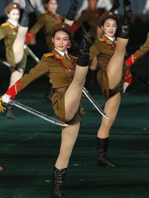 North Korea  dancers perform during a Arirang mass games to mark the 65th anniversary of the...