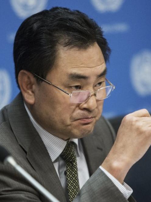 North Korea's ambassador to the United Nations, An Myong Hun, addresses the situation on the...
