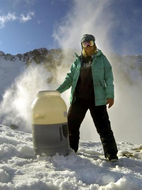 Oamaru brewer Jess Wolfgang stands by a  tub of beer that was being frozen at Ohau Skifield....