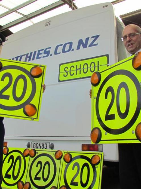 Oamaru Police Community Constable Bruce Dow and Ritchies Transport branch manager Richard Roberts...