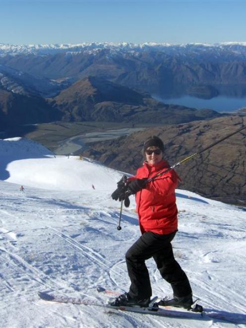 ODT photographer Linda Robertson takes in the view on Treble Cone a few hours before her accident...