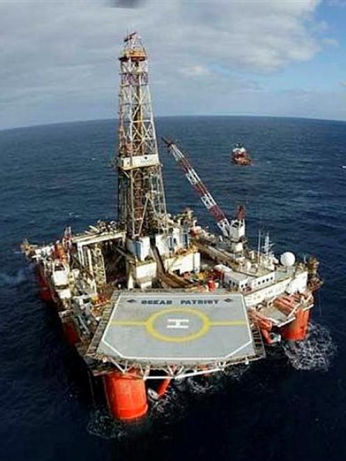 Oil rig Ocean Patriot which visited the Canterbury Basin, off Oamaru, in late 2006 and test...