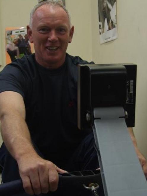 Waitaki Community Recreation Centre manager Jimmy McGeown tries out a rowing machine. Photo by...